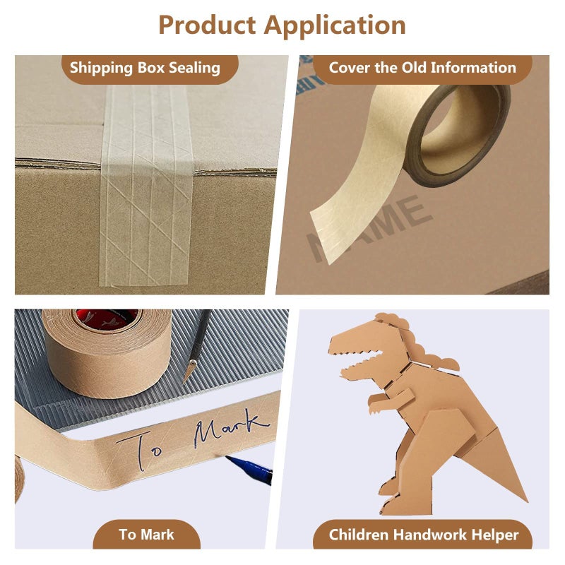 TooCust Water Activated Tape Fiber Reinforced Packing Tape Kraft Tape 2   X 165 feet Per Roll Brown Tape Gummed Paper Tape for Heavy Duty Packaging and Shipping Writable Eco-Friendly Biodegradable - Image 5